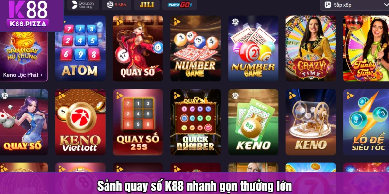 Sảnh quay số K88 nhanh gọn thưởng lớn